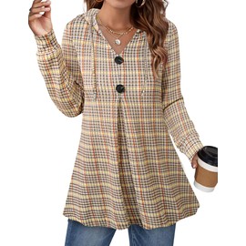 Lotusmile Fall Tops for Women Trendy: Long Dressy Tunics for Leggings Cute Comfy - Swing Hooded Sweatshirts Holiday Outfits - Classy Winter Boho Tops for Women Casual Plaid Hoodie Shirts Office