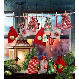 Advent Calendar for Filling, Christmas Calendar Fabric Bags for Filling Yourself, 24 Gift Bags Chain to Fill Yourself and Hang, Jute Bag, Calendar String, Number Buttons