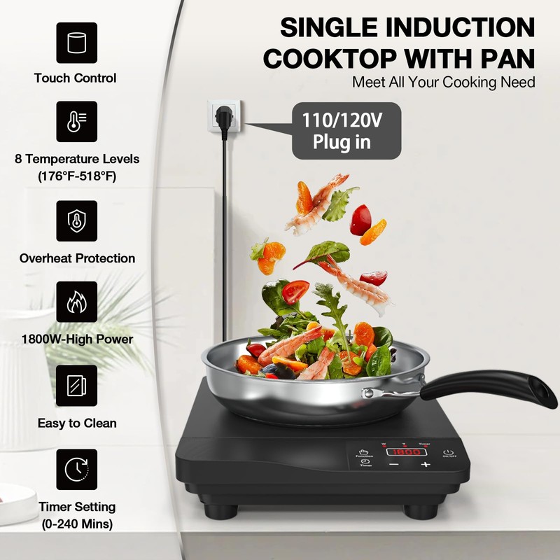 Nafewin Portable Induction Cooktop 1800W,110V Single Burner Induction Burner &