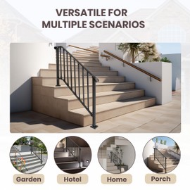 Kojem 4-5 Step Hand Rail, Adjustable for 4-5 Steps Outdoor Stair Railing, Steel Porch Railing, Transitional Handrails Powder Coated Steel