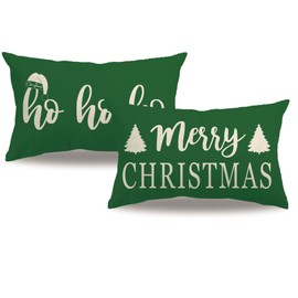 2Pack Merry Christmas Lumbar Pillow Cover Green Christmas Decor Tree Happy Winter Rectangular/Waist Cushion Cover Farmhouse Winter Holiday Decor Pillowcases 12’’×20’ for Home Couch Patio (Green)