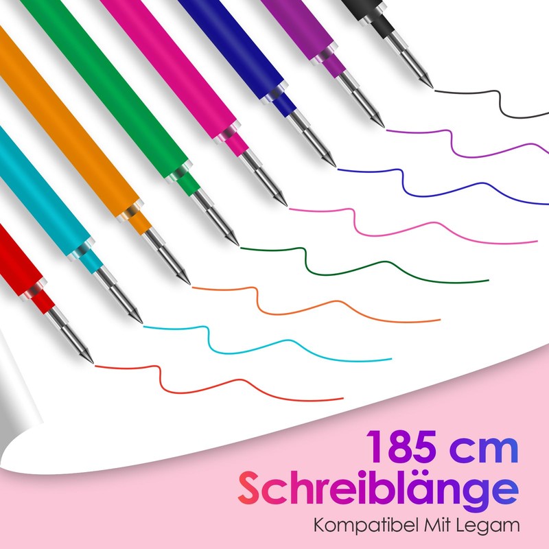 LVZONGXIN Pack of 8 Colourful Refills, Compatible with Legami, 0.7