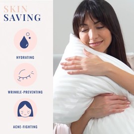 Blissy Silk Pillowcase - 100% Pure Mulberry Silk - 22 Momme 6A High-Grade Fibers - Silk Pillow Cover for Hair & Skin - Regular, Queen & King with Hidden Zipper (Queen, White Striped)