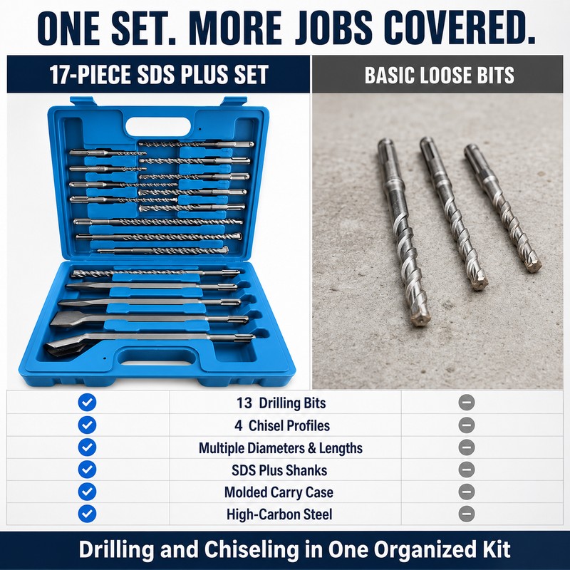 17-Piece SDS Plus Drill Bit and Chisel Set for Masonry