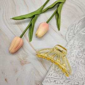 Round Butterfly Hair Claw Clip Transparent Yellow 2ea