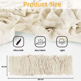 Beige Fabric Table Runner, 80 x 300 cm, Modern Cream Muslin Table Runner, Boho Table Runner for Decoration, Christening, Wedding Decoration, Kitchen Table Decoration, Party Birthday Decor