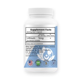 EcoIntegratives Lithium Oro 5mg Supports Healthy Mood Emotional Wellness, Behavior, and Memory. Bioavailable, 100 Caps (Elemental Lithium Orotate) (5)