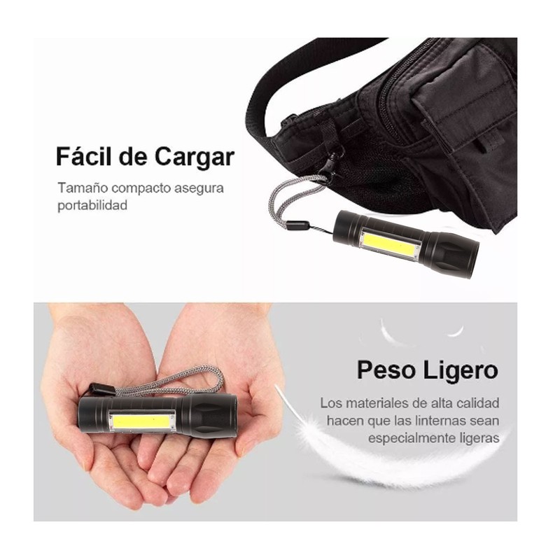 4Pcs Retractable Flashlight COB LED Zoom Flashlight Rechargeable Strong Light