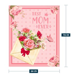 Best Mom Blanket from Daughter Son Mothers Day Blanket for Mom Mothers Birthday Gift Blanket for Mom I Love You Dear Mom Letter To My Mom Throw Blanket Pink Floral Blanket for Couch Bed 50x70