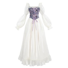 NSPSTT White Renaissance Dress Women Fairy Dress Victorian Medieval Costume, Fairy Purple, S