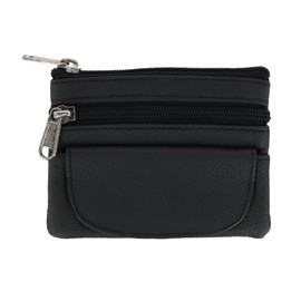 CTM Women's Leather Coin Purse with Front Pocket, Black
