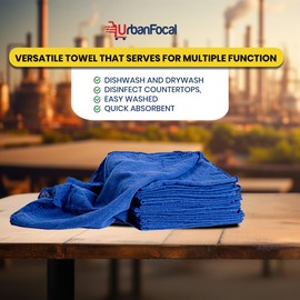 UrbanFocal Shop Towels Polycotton Cleaning Cloth 50 Pack - Blue Reusable Kitchen Towels Cleaning Highly Absorbent Lint-Free Shop Rags | Shop Towel Blue, 14 x 14