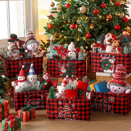 CHENGU 6 Pack Christmas Storage Bin Collapsible Large Christmas Storage Baskets for Gifts Holiday Decor Canvas Laundry Basket Foldable Box with Handle for Clothes Bedroom Office Home(Buffalo)