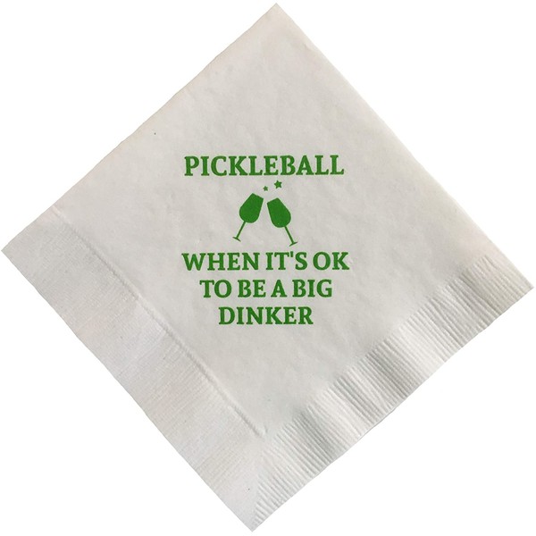 Pickleball Pickle Ball Cocktail Drink Napkins Paper Party Lime Green (White with Lime Green, 20)