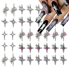 Mkwntg Silver Star Nail Charms 3D Alloy Stars Nail Rhinestones Luxury Starlight Star Nail Gems Crystal Star Nail Jewels Sparkling Metal Nail Diamonds for Women Girls DIY Manicure Nail Decor 40Pcs