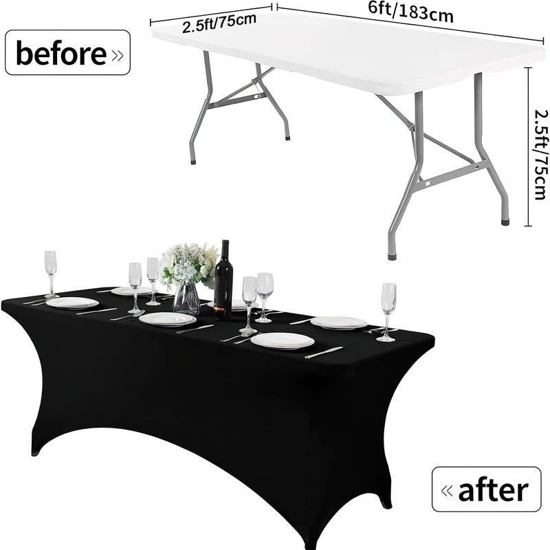 Black Stretch 6 Feet Table Cover Durable Elastic Tablecloth for