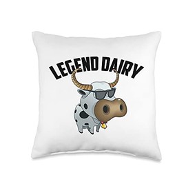 Cute Legendary Cattle Milk Fan Animal Pun Designs Funny Legend Dairy Gift | Cool Cow with Sunglasses Lover Throw Pillow, 16x16, Multicolor