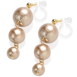 R-days Daikanyama Cotton Pearl Tricule Non-Hole Earrings, Hypoallergenic, White, Beige, Made in Japan