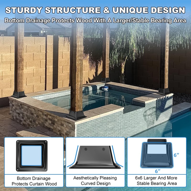 4x4 Post Base 2Pcs-Inner Size 3.6x3.6-Heavy Duty Metal Post Brackets-Deck