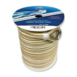 Double Braided Nylon Anchor Line with Stainless Thimble (Gold/White, 1/2-Inch x 100-Feet)
