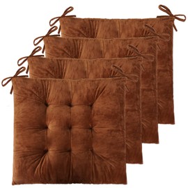ELFJOY 4 Pack Chair Cushions for Dining Chairs Chair Pads Cushion for Kitchen Office Tufted Square Seat Cushion with Ties (16" Coffee Velvet)