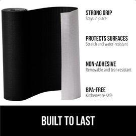 GORILLA GRIP DripGuard Shelf Liner, Non-Adhesive Drawer and Kitchen Cabinet Protector, Strong Grip Slip Resistant Underside, Smooth Surface Liners for Cabinets, Bathroom Closets, 17.5x240 Inch, Black
