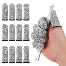 PATIKIL Cut Resistant Finger Cots Protectors 3 x 1.2 Inch, 12 Pcs Reusable Anti-Cut Finger Sleeve Covers for Kitchen Food Cutting Sculpture Work Garden, Grey