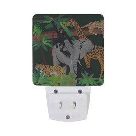Plug-in Night Light Jungle Animals Printed LED Nightlight, Dusk-to-Dawn Sensor, Bedroom, Bathroom, Kitchen, Hallway, Stairs, Energy Efficient, 2-Pack, 0.5W
