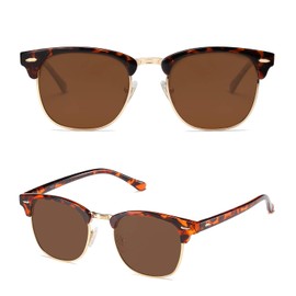 SOJOS Retro Semi Rimless Polarized Sunglasses Horn Rimmed UV400 Glasses SJ5018 with Tortoise Frame/Brown Lens
