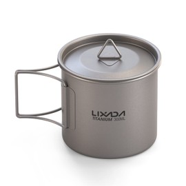 Lixada Titanium Pot Camping Portable Titanium Water Portable Cup with Folding Handle (300 ml, 350 ml, 420 ml, 550 ml, 650 ml, 750 ml, 900 ml, 1600 ml)