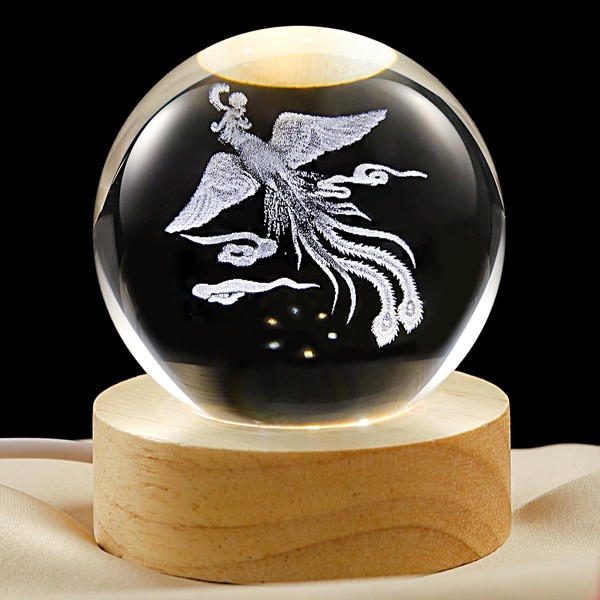 YANFEYHA 3D Phoenix Crystal Ball Lamp with Dimmable LED and