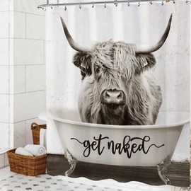 Opeoddie Vintage Highland Cow Bull in Bathtub Shower Curtain 72x72 Inch Farmhouse Rustic Farm Animal Shower Curtain Set Modern Cattle Bath Curtain Western Country Bathroom Accessories Home Decor