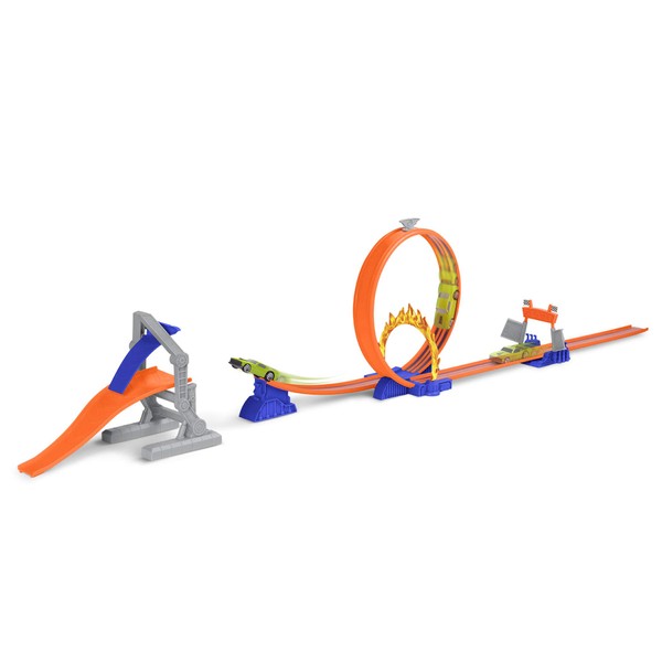 DRIVEN by Battat WH1216Z Set Stunt Jump Extreme – 16pc Track Playset with Ring of Fire, Landing Ramp, and 1 Pullback Race Cars and Toys for Kids Age 3+