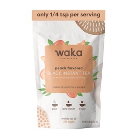Waka Instant Black Tea Mix, Peach Flavored - 100% Tea Leaves, No Additives, Unsweetened Sample/Travel Size Tea Powder - Easy Quick Hot and Iced Teas, Up to 20 Cups or 5 Quarts (.45oz)
