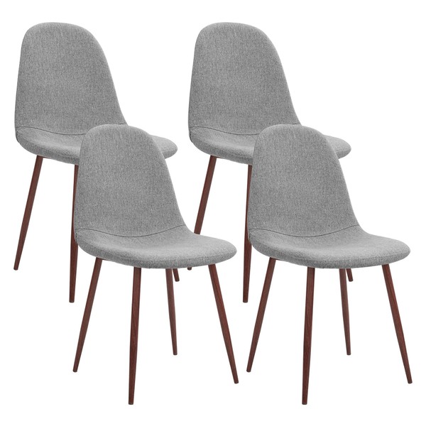 CangLong Fabric Cushion Seat Back, Mid Century Metal Legs for Kitchen Dining Room Side Chair, Set of 4, Grey
