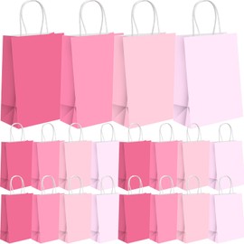 Humyoun 24 Pcs Pink Gift Bags Paper Goodies Bags with Handles Gradient Pink Candy Treat Gifts Wrapping for Baby Shower Wedding Birthday Party Supplies
