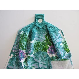 Succulent & Cactus Garden Double Thickness Hanging Kitchen Towel - Aspyn Cotton Crochet Top