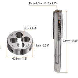 3 Pcs Metric Hand Tap & Die Set, M12 x 1.25 Taper/Bottom Thread Taps + Round Die, Tap and Die Kit Hand Threading Tapping Tools