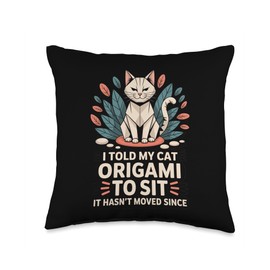 Funny Origami Cat Design for Japanese Art Fans Throw Pillow