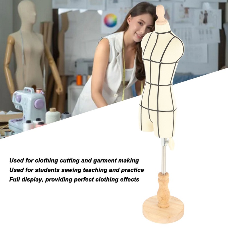 Miniature Dress Form with Stand Wood Base Sewing Mannequin Body