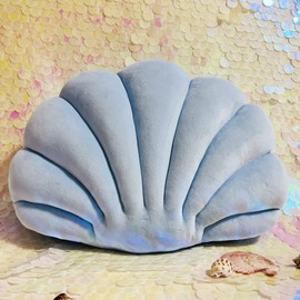 YRXRUS Shell Pillow, Valentine Decorations, Light Blue Seashell Pillow, Shell Shaped Pillow, Ocean Series Pillows, Ultra Soft Velvet Cushion for Bed Living Kids Room 3D Insert Pillow 14X11 Inch