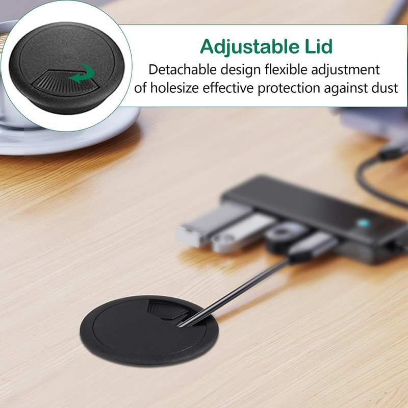 Cable Grommet Desk, Pack of 12 Black Cable Pass Desk
