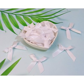 Shapenty 1cm Wide Mini Satin Ribbon Bows Flowers Bowknot Bulk for Sewing Dress Craft Project Scrapbooking Wedding Birthday Christmas Ornament Gift Decor Wrapping, 4x4cm, 40PCS (White)