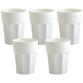 ENGELLAND - 5 x Cream White Pastel Plastic Cups 400ml Calibration Line Shatterproof Stackable Reusable Plastic Reusable Party Cups Drinking Glass