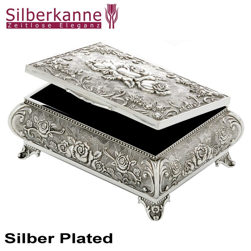 Filigree Rose Jewellery Box L 12 cm Silver-Plated Top Workman