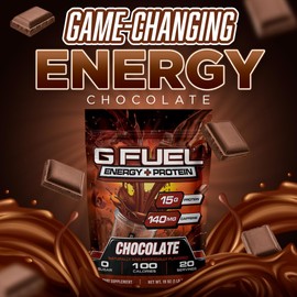 G Fuel Protein + Energy Drink Powder, Pre Workout Caffeine Mix for Gaming, Sugar Free Focus Amino, Vitamin + Antioxidants, 19oz (Chocolate, 20 Servings)