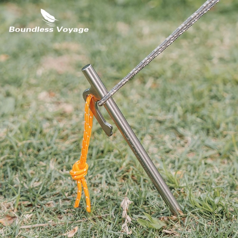 Boundless Voyage Titanium Pegs Solid Stake with Reflective Rope, Forged