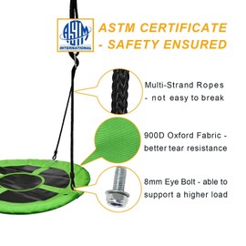 PACEARTH 40 Inch Saucer Tree Swing Flying 900lb Weight Capacity 2 Added Hanging Straps Adjustable Multi-Strand Ropes Colorful Safe and Durable Swing Seat for Children-Green
