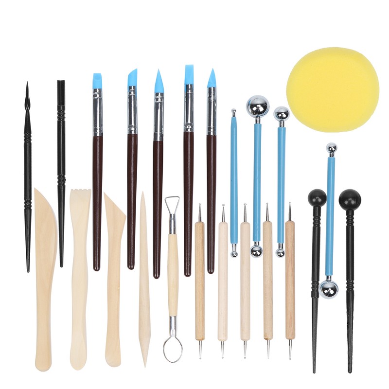 25Pcs Pottery Tools Clay Sculpting Dotting Pens Fondant Ball Stick