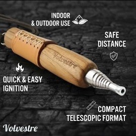 Pocket Bellows with Wooden Handle – Telescopic Fire Blower Tube, Stainless Steel Pocket Fire Blower for Fireplace, Campfire & BBQ – Compact Fire Starting Tool by VOLVESTRE